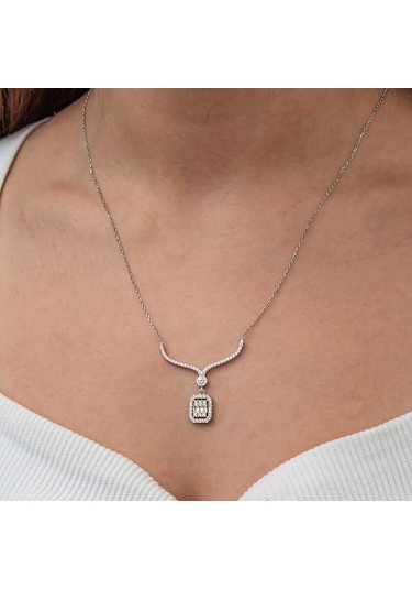 Gümüş Baget Taşlı Gerdanlık Model Kadın Kolye-205543 Çok Renkli