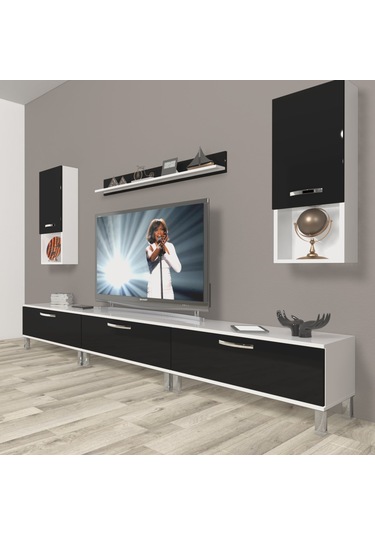 Decoraktiv Eko 270da Slm Krom Ayaklı Tv Ünitesi Tv Sehpası Beyaz - Ceviz