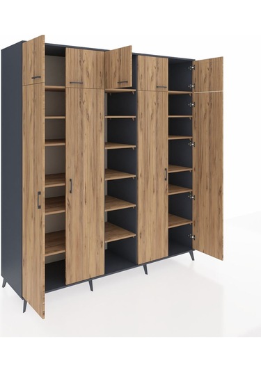 Kronos Dolap 18 Raflı 9 Kapaklı 220x59x243 Antrasit-çam/çam Atlas Çam/atlas Çam