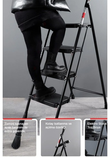 Perilla 51404 Stepla Geniş 4 Basamaklı Katlanır Merdiven Eurotower Siyah