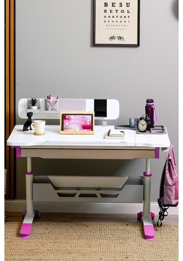 Sirius Standart Yükseklik Ve Eğim Ayarlı, Bilgisayar Ve Oyuncu Masası, Ofis Ve Çalışma Masası Fuşya Gri