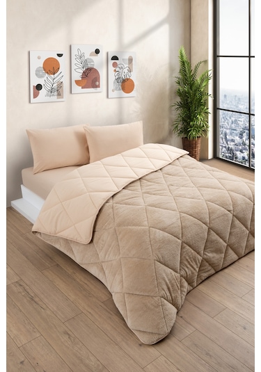 Çift Kişilik Wellsoft Yorgan-çarşaflı 2 Yastık Kılıflı Uyku Seti Bej