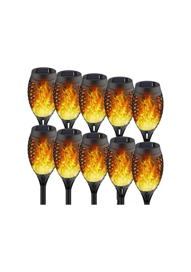 Geeroyoo Solar Enerjiyle Çalışan 12 Led Alevli Fener, Otomatik Algılama, Bahçe Ve Bahçe Dekorasyonu İçin Toprak Takılı Tüp Lambası