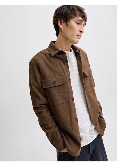 Jack & Jones Jack&jones Jprrayle Melange Solid L/s Erkek Gömlek 12286840 Kahverengi
