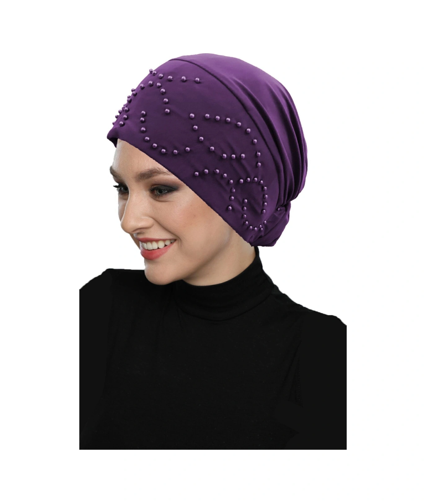 Topuzlu Mor Hazır Türban Tesettür Bone Mor