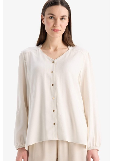 DeFacto Regular Fit Bisiklet Yaka Simli Kumaş Uzun Kollu Gömlek F0226AX25SPER105 DeFacto Regular Fit Bisiklet Yaka Simli Kumaş Uzun Kollu Gömlek F0226AX25SPER105