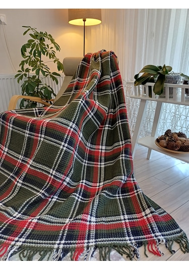Skoç Battaniye Tek Kişili Kırmız-yeşil Skoç Battaniye