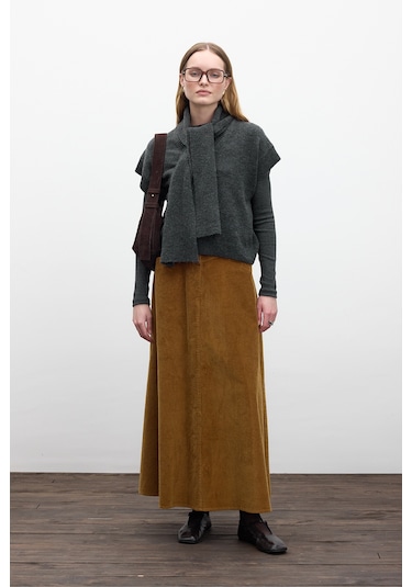 Fitilli Kadife Uzun Etek Kiremit Kiremit