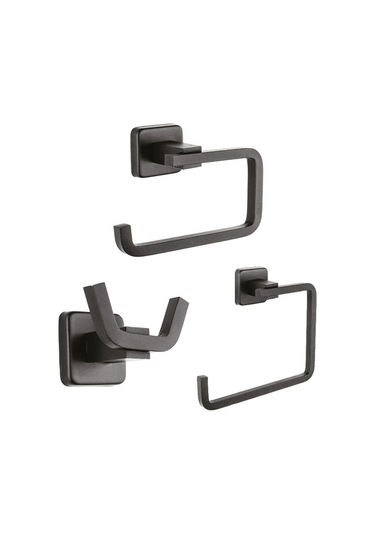 DARK Premium Kare Mat Siyah Ikili Askılık + Kapaksız Kağıtlık + Yuvarlak Havluluk Banyo Seti