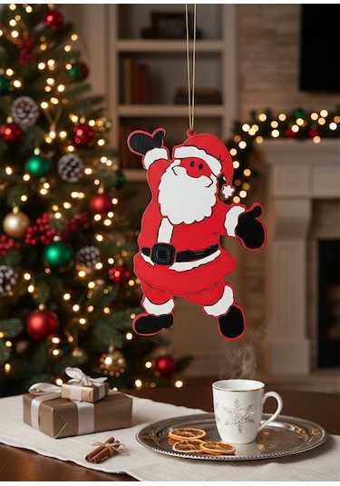 Lazer Kesim Ahşap Noel Baba Süsü 13 CM