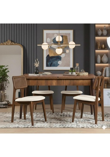 Marel 4 Kişilik Açılır Yemek Masası Takımı Modern Ve Şık Tasarım Ceviz Beyaz