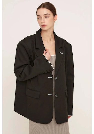 By Dyln Büyük Beden Megan Oversized Daddy Blazer - Şık Ve Rahat Tasarım Siyah