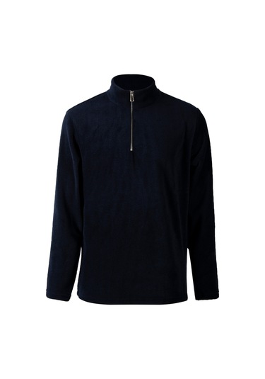 Lacivert Yarım Fermuarlı Regular Kalıp Dik Yaka Polar Sweatshirt Lacivert
