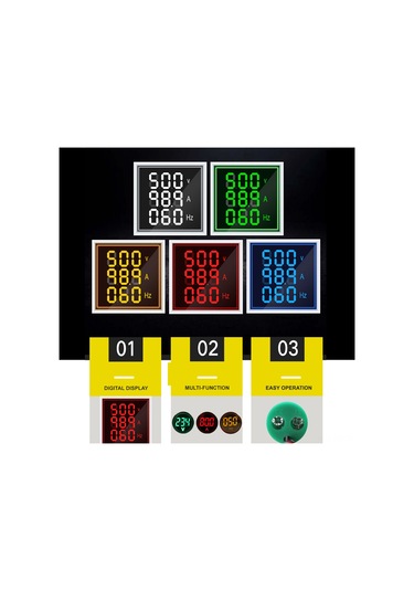 Reedark 3'ü 1 Arada Ac Akım Voltaj Frekans Göstergesi - 22mm Kare Led Ekran 60-500v/0-100a/20-75hz