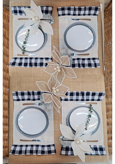 Amerikan Servisi Fırfırlı Retro 4 Lü Siyah