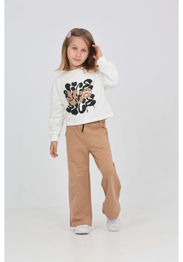 Toontoy Kız Çocuk Nice Baskılı Eşofman Takım Ekru