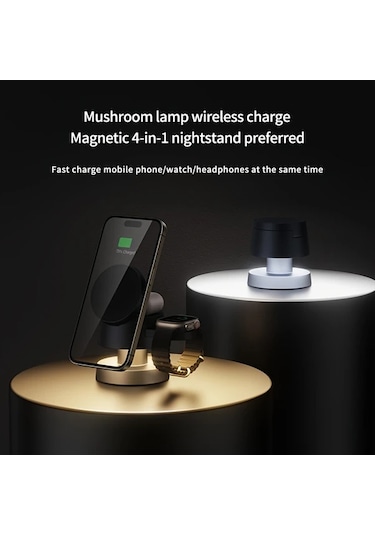 Motion003 15w Pembe Hizli Sarjli Mantar Lamba 4u 1 Arada Kablosuz Sarj Cihazi Telefon Saat Ve Kulaklik Ayni Anda Sarj