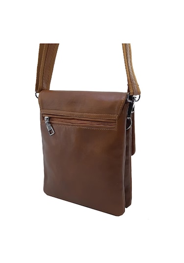 Hakiki Deri Taba Renk Erkek Postacı Çantası %100 Kuzu Derisi Taba