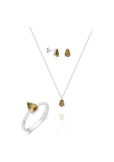 Gümüş Üçlü Set Küpe Yüzük Kolye Ucu Küçük Zultanit Taşlı Takım Se