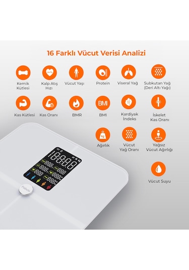 Fabcio Fitsmart Plus Bloetooth Çok Fonksiyonlu Yağ Ölçer Akıllı Tartı