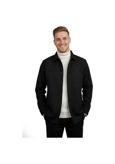 Deepsea Erkek Siyah Likralı Rahat Kalıp Cepsiz Kaşe Ceket Çıt Çıtlı, Esnek Şık Model Ceket 0760 Siyah