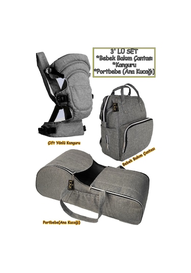 U.S.F Portbebe + Bebek Taşıma Kanguru + Bebek Bakım Çantası 3'lü Set