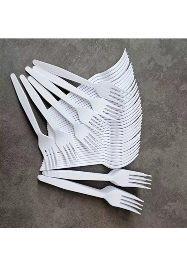 Klık-pıknık 50 Adet Tek Kullanımlık Mısır Nişastalı Çatal Beyaz Renkli 234548946 100 adet
