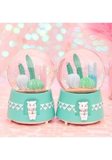 Kaktüs Simli Işıklı, Müzikli Ve Kar Motorlu Mega Boy Kar Küresi