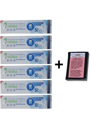 Herbadent Bitki Özlü Flörürsüz Diş Macunu 6 x 50 ML + Aktif Karbon Sabunu