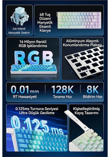 Ak680v2 Manyetik Switch Rapid Trigger 8000hz Klavye-128k Scan Rate-bilek Askısı