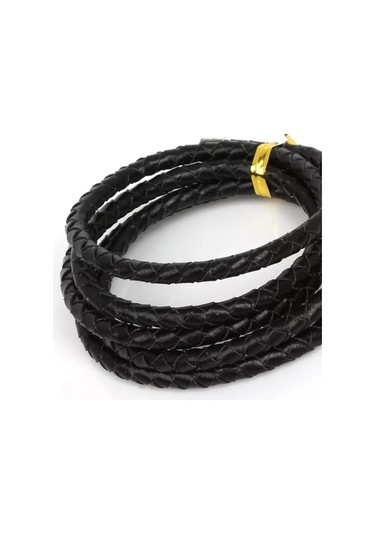 1 Metre Siyah Kalın Örme Hakiki Deri Kordon İp 4 Mm'lik