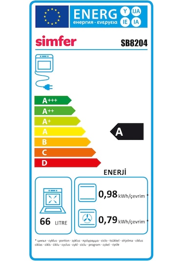 Simfer SB8204 Diamond 66 LT Ankastre Fırın Beyaz