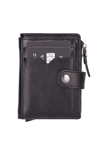 Rodos Hakiki Deri, El Yapımı, Pop-up Kartlık Cüzdan, Parlak Siyah Siyah