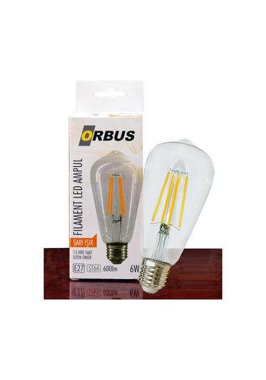 Orbus ORB-STM6W ST64 6W E27 Beyaz Cam Sarı Işık Dekoratif 540 Lm Led Ampul Ra80 220-240V-50Hz
