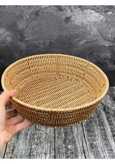 Büyük Boy Yuvarlak Hasır Servis Sunumluk Sepet Organizer Düzenley