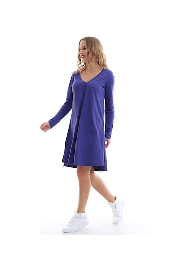 Self Clothing Kadın Tunik Elbise Düğmeli Yan Yırtmaçlı Mor