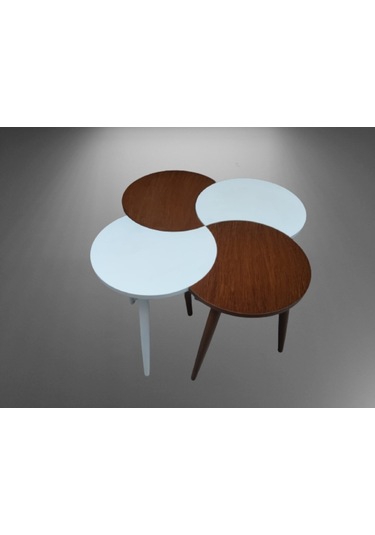 Zigon-Orta Sehpa Takım Hilal Model Parlak Ceviz Beyaz Renk Kayın