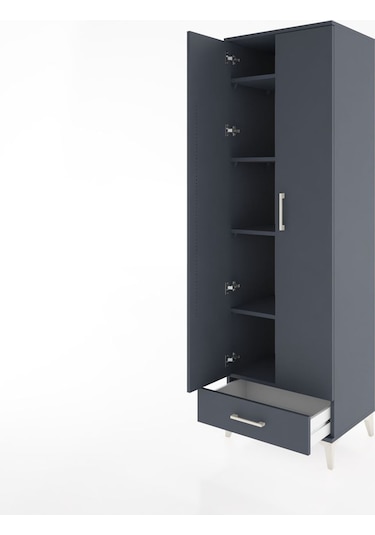 Hyperion Dolap 5 Raflı Tek Çekmeceli Tek Askılı 60x44x195 Ant... Antrasit