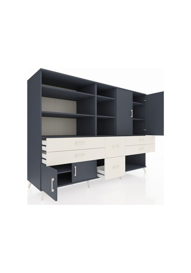 Kronos Dolap 10 Raflı 6 Çekmeceli 4 Kapaklı 220x59x163 Antrasit-a Antrasit-antrasit/aytaşı