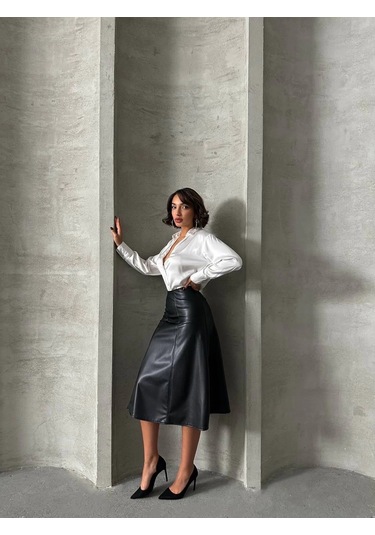 Komple Parçalı Deri Etek Siyah H26441 Siyah