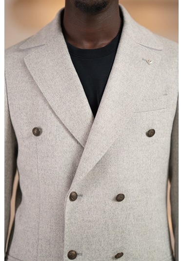 Paul Martin İtalyan Yaka Yünlü Kruvaze Kaşe Kaban Gri