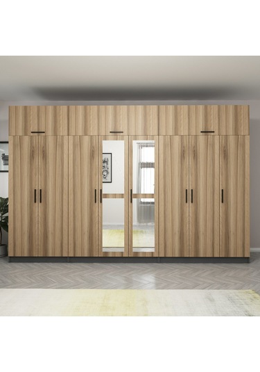 Minar Kale 8 Kapaklı 2 Aynalı 4 Ç Dolap Ve Yüklük Antrasit Dore 255cm Çok Renkli