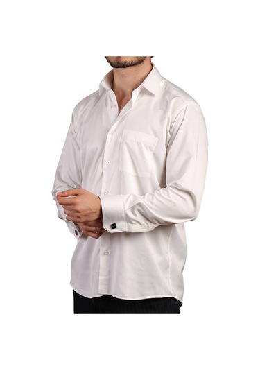 Krem Büyük Beden Rahat Kesim Micro Kumaş Kol Düğmeli Regular Fit Erkek Gömlek - 190-10 001