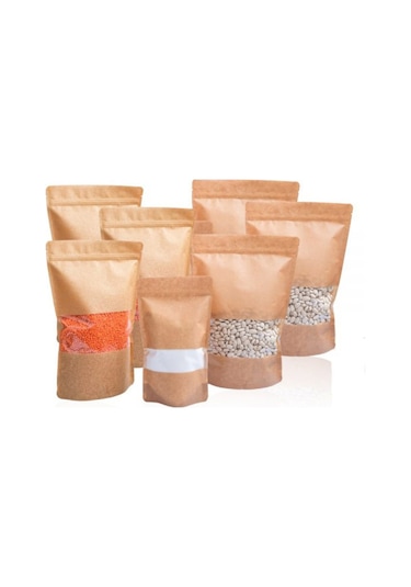 Doypack Kraft Pencereli Kilitli Doypack 16 x 27 CM 500 G 100'lü