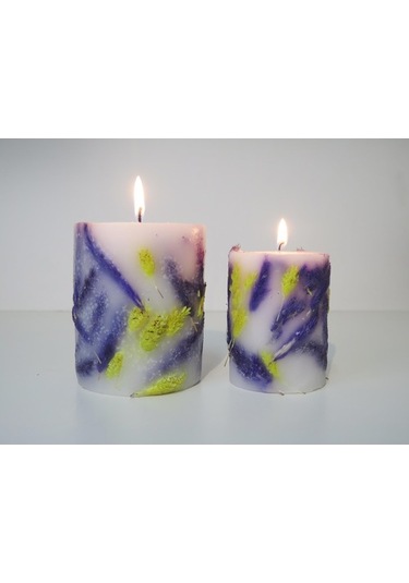 Missi El Yapımı Doğal Bitkili Mor-Sarı Mum (9X7 Cm)
