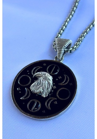 Kartal Ayın Evreleri El İşçiliği Paslanmaz Çelik Zincir Erkek Kolye Gümüş