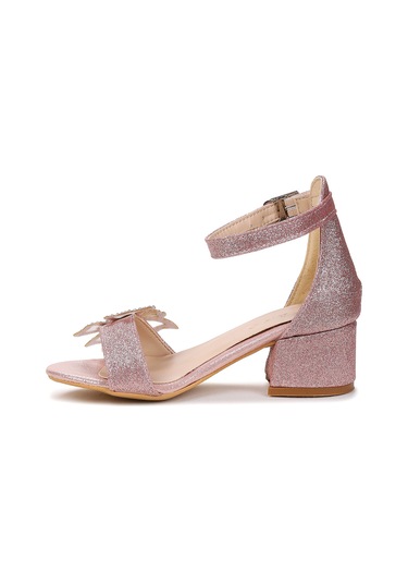 Kiko Kids Zete Kum Simli Kız Çocuk 4 Cm Topuklu Sandalet Abiye Ayakkabı Pudra Pudra