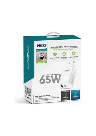 Phixi UPD4165 Ultimate 65 W PD Çift Çıkışlı Hızlı Şarj Adaptörü