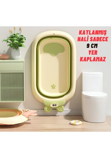 Katlanabilir Termometreli Bebek Küveti Filesi Bebek Havuzu Yeşil