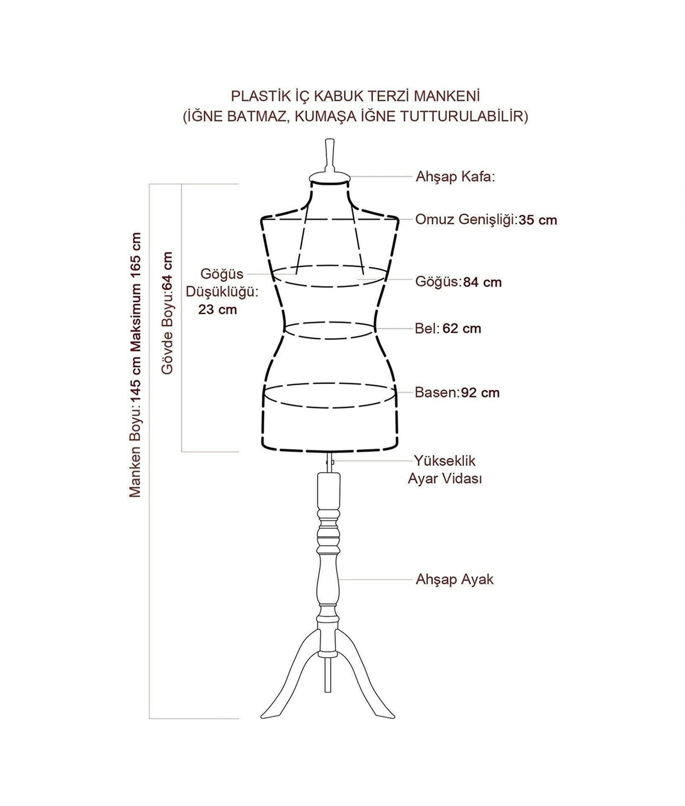 Vitrin Amaçlı 36 Beden Terzi Mankeni Vitrin Mankeni Cansız Manken İğne Batmaz 0004